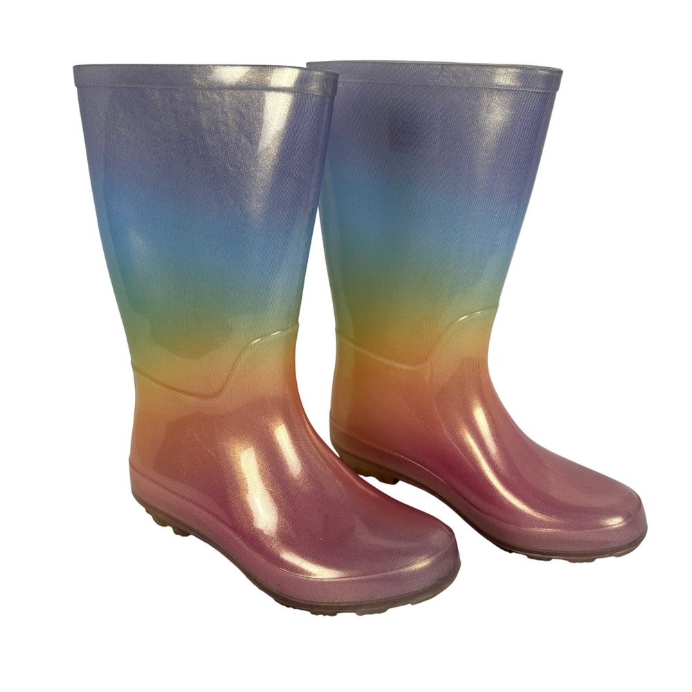 Cat & Jack Rainbow Ombre Rain Boots Kids Size 1 Waterproof Rubber‎